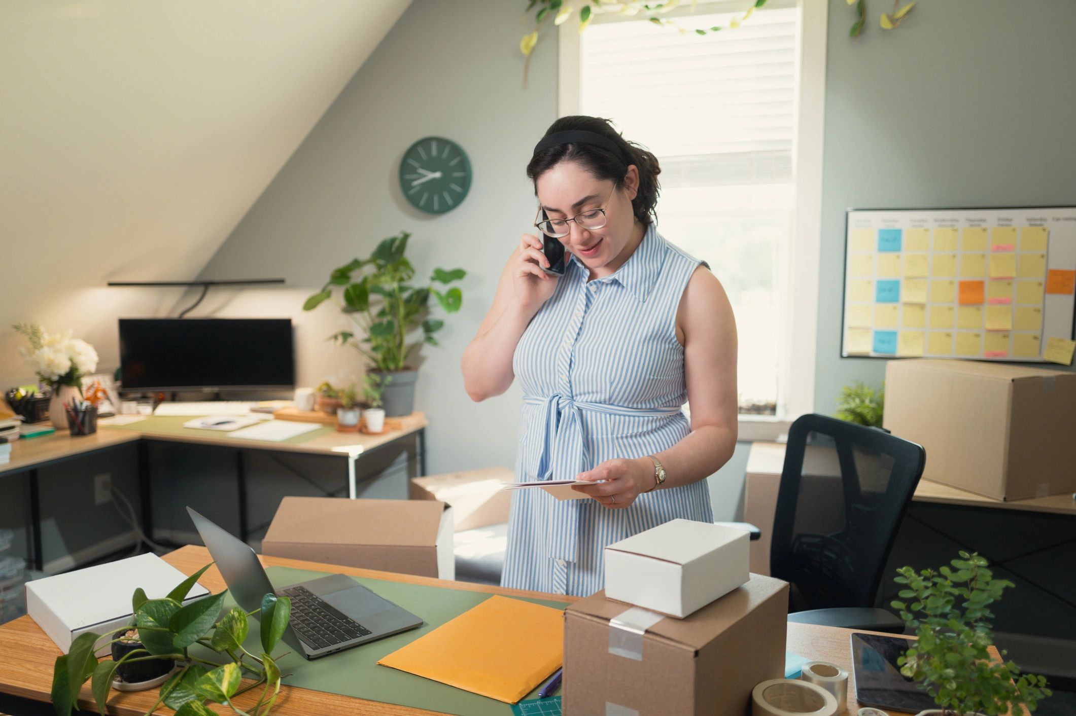 Business owner speaking with clients