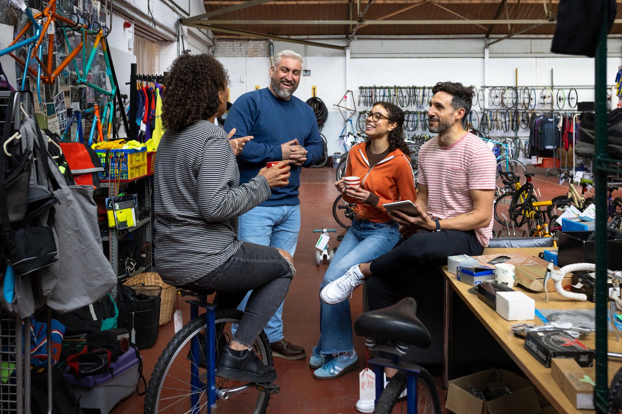 Small business team collaborating inside a workshop